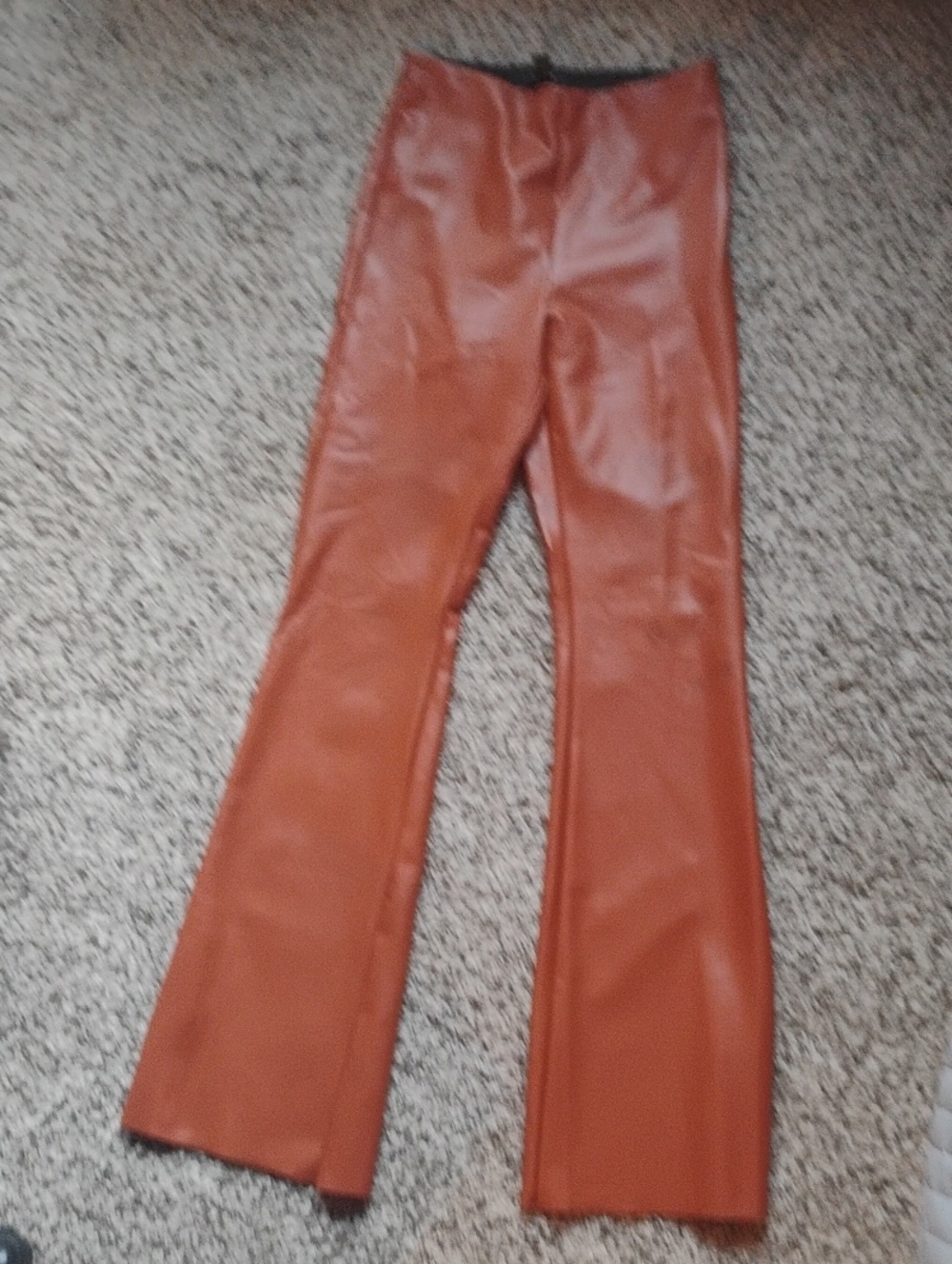 Forever 21 Faux Leather Flare Pants in Rust Brown